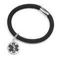Black Lamb Leather Black Medical Silver Charm Bracelet